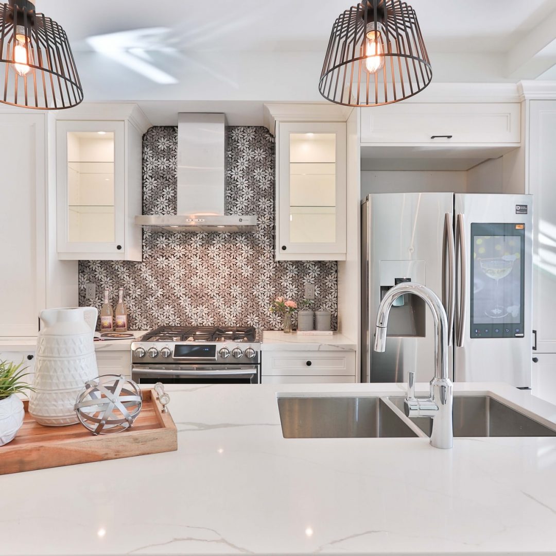 A remodeled kitchen, fully decorated