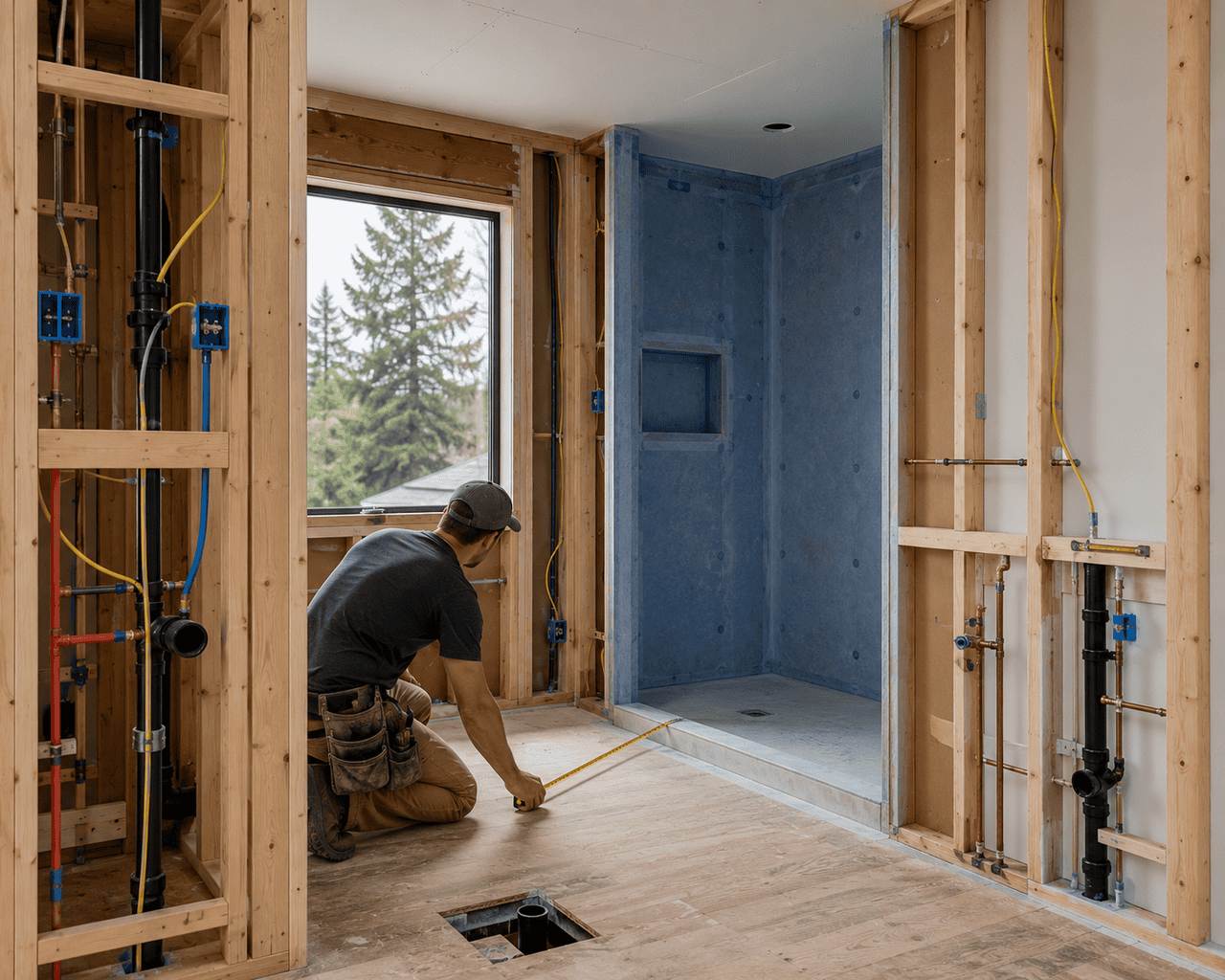 Bathroom remodeling process before tile installation