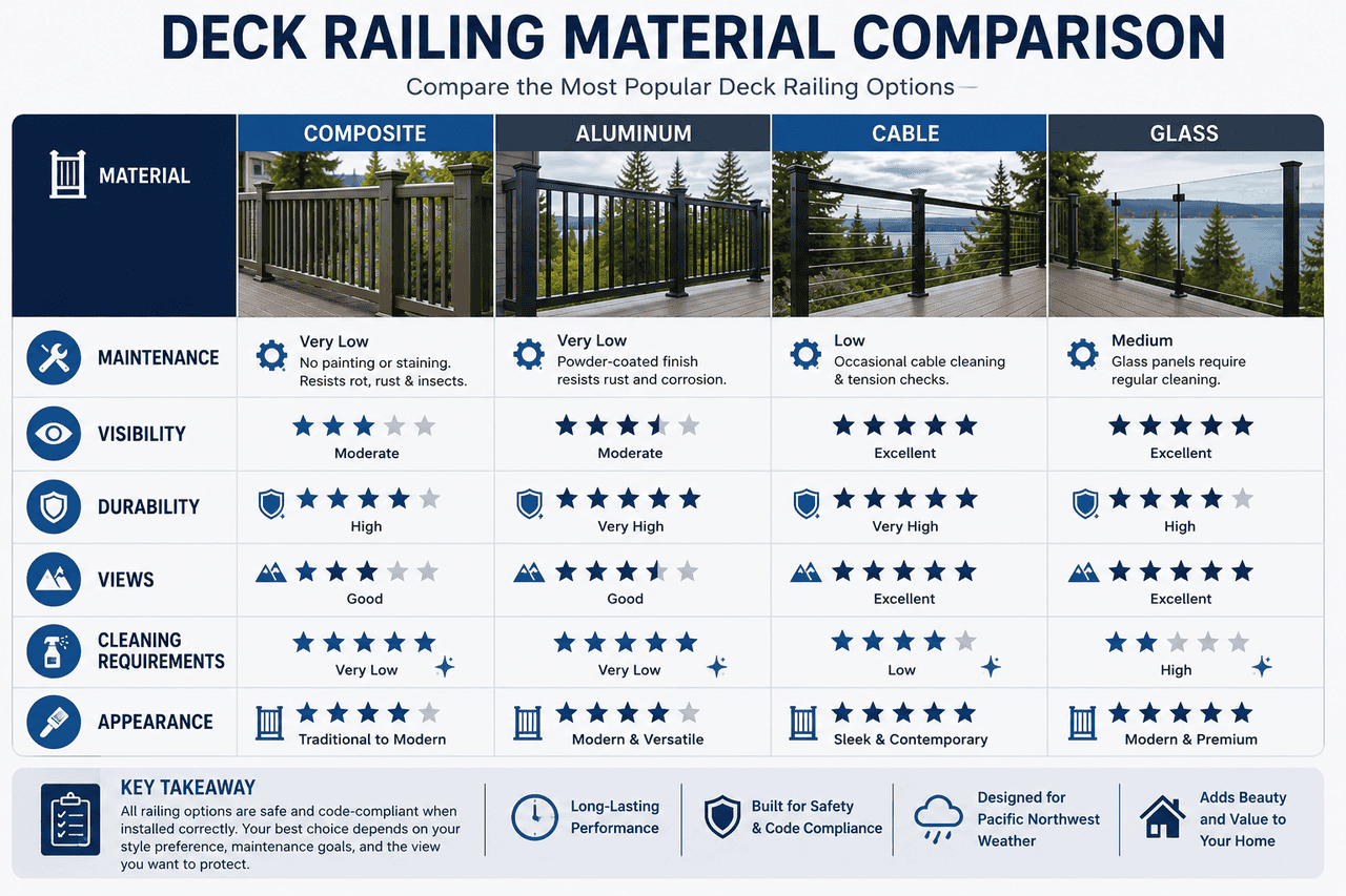 Infographic comparing deck railing materials