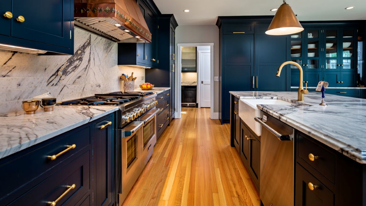 Luxurious Navy And Gold Kitchen Remodel