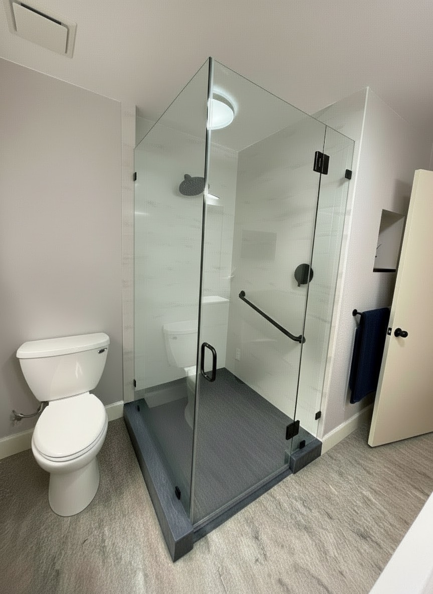 Glass shower remodel with modern fixtures